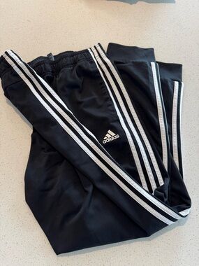 Adidas Black Track Pants with White Stripes